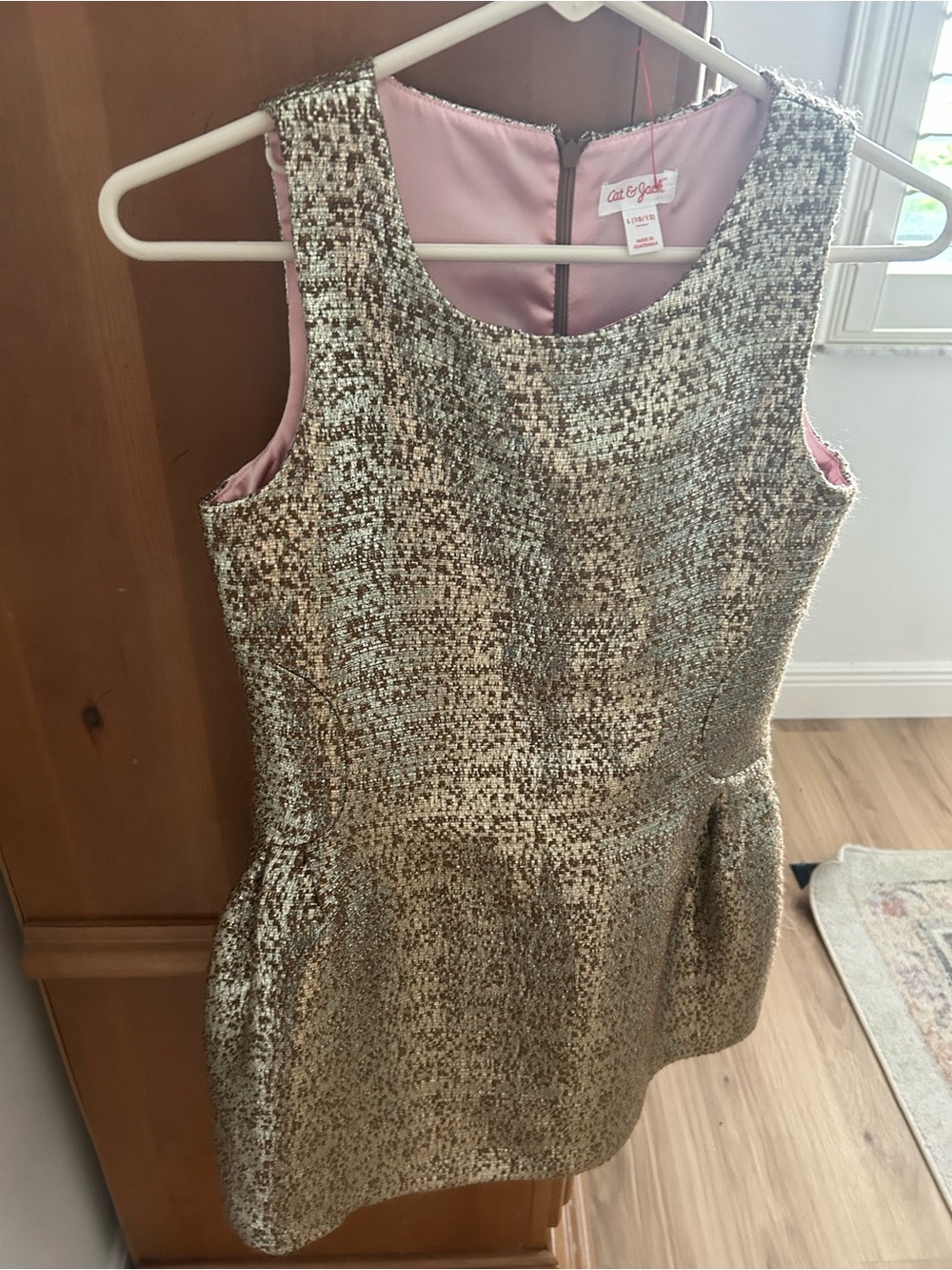 Cat & Jack Gold Jacquard, Dress with Pink Lining, 10/12 L